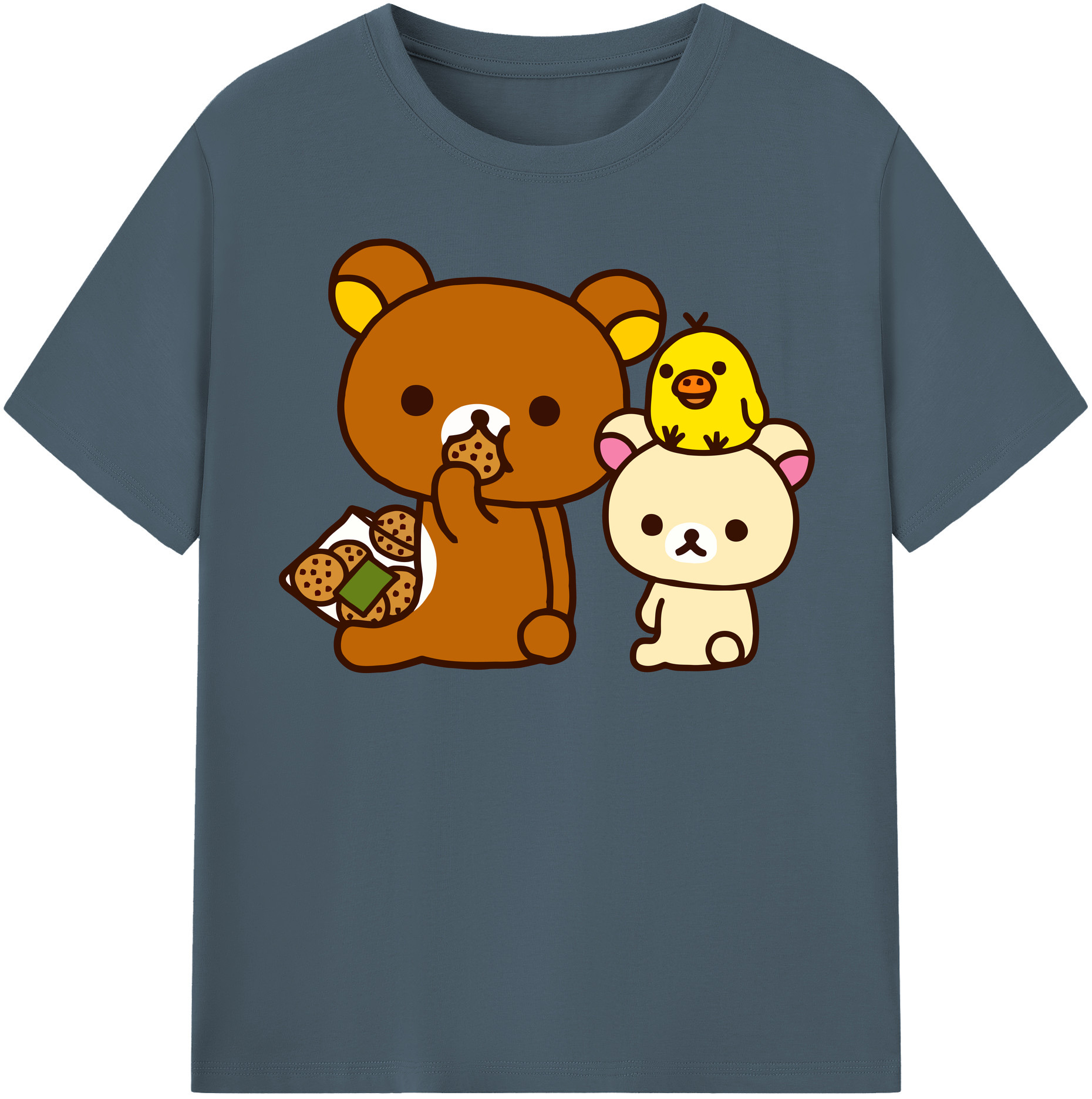 （画像用） リラックマ リラックマ キイロイトリ Rilakkuma Korilakkuma Kiiroitori 綿100％半袖Tシャツ（フロントプリント）